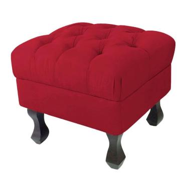 Imagem de Puff Retângular Luiz XV Pés Retrô e Tecido Suede Cor Vermelho - Decorar