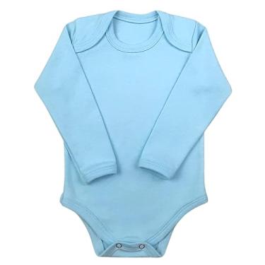 Imagem de Body Manga Longa Comprida Bebê Menina Menino Liso Unisex Infantil c11319 Cor:Azul Claro;Tamanho:G