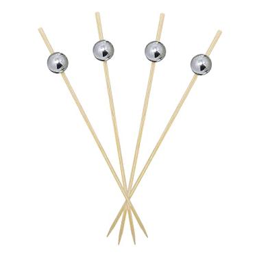 Imagem de Espetinho Decoração Bolinha Prata Festa Petisco Buffet 100 unidades Bambu