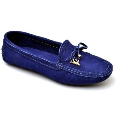 Imagem de Sapato Mocassim Drive Feminino Casual em Couro Resistente Prático e Confortável (39, Azul)