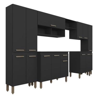 Imagem de Cozinha Modulada 7 Peças 14 Portas Tieli Preto - Móveis Arapongas