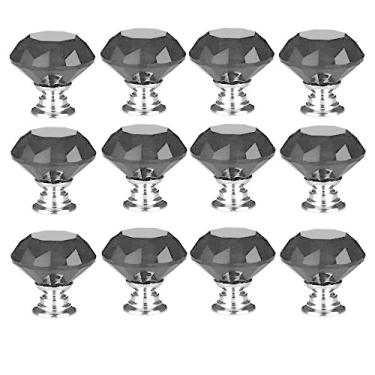 Imagem de 12 peças 30 mm de vidro de cristal rosa em forma de diamante puxador de armário de gaveta de armário para armário, armários de cozinha e banheiro, caixa, estante, venezianas, etc. (preto)