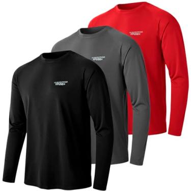 Imagem de Kit 3 Camisetas Térmicas Masculina Segunda Pele Camisa Uv50 (BR, Alfa, G, Regular, Preto, cinza e vermelho)