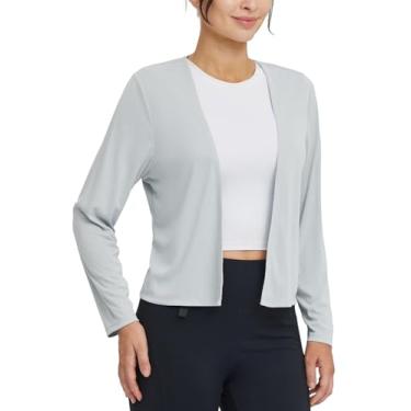 Imagem de BALEAF Camisas femininas FPS 50+ de sol FPS elegante cardigã com proteção UV manga longa leve secagem rápida, Cinza claro, Large