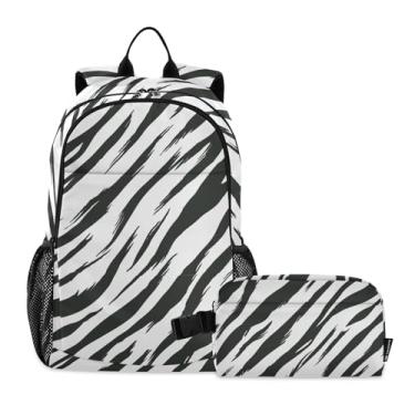 Imagem de CHIFIGNO Mochila moderna com manchas de pele de vaca para meninas, meninos e crianças, com lancheira, mochila escolar para o ensino médio, Estampa de zebra preta e branca, One Size