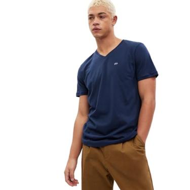 Imagem de GAP Camiseta masculina com logotipo gola V, Tapeçaria azul-marinho, M
