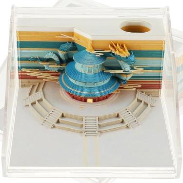 Imagem de Bloco de notas de arte 3D 2024, bloco de notas de mesa 3D, bloco de notas criativo de 149/166 páginas com luz LED, bloco de notas 3D DIY destacável, notas adesivas de arte, arte de entalhe em papel