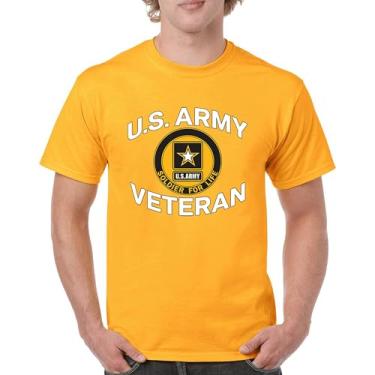 Imagem de Camiseta US Army Veteran Soldier for Life Military Pride DD 214 Patriotic Armed Forces Gear Licenciada Masculina, Amarelo, 4G