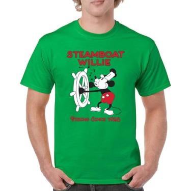 Imagem de Camiseta masculina Steamboat Willie Vibing Since 1928 icônica retrô desenho mouse atemporal clássica vintage Vibe, Verde, G