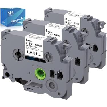 Imagem de Weemay Pacote com 3 fitas TZe 6 mm 0,23 branco laminado TZ compatível com fita adesiva Brother TZe-211 TZe211 TZ-211 TZ211 1/4 preto sobre branco para impressora PTD220 PTD600 PT-D410 PTH110BP, 26,2