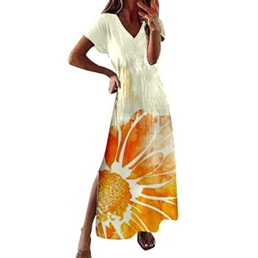 Imagem de Vestido de verão feminino manga curta plus size vestido midi Y2K vestido evasê boutique vestido casual de comunhão, Amarelo, P