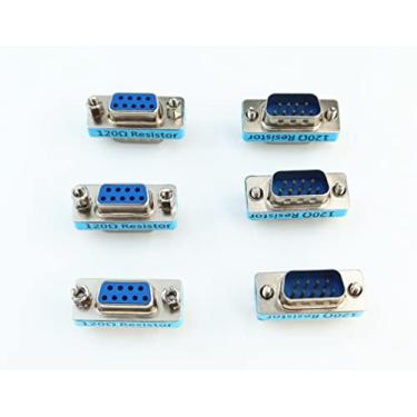 Imagem de YPP Pacote com 6 conectores RS323 Serial DB9 macho para fêmea Terminador de resistência de terminal de barramento CAN com resistência de 120ohm
