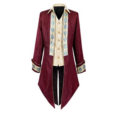 Imagem de Apocrypha Casaco masculino medieval steampunk jaqueta piratas vitorianos, Vermelho, M