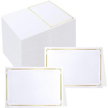 Imagem de 120 peças de cartão de assento de banquete preenchível em branco - moldura dourada, cartões de acompanhante/mesa - jantares de casamento, 5 cm x 9 cm