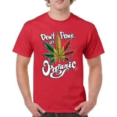 Imagem de Camiseta masculina Don't Panic It's Organic 420 Weed Pot Leaf Smoking Marijuana Legalize Cannabis Stoner Pothead, Vermelho, 3G