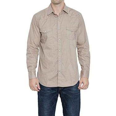 Imagem de Camisetas masculinas ocidentais com botões de pressão, modelagem regular, xadrez, manga comprida, casual, Bege 021, 3G