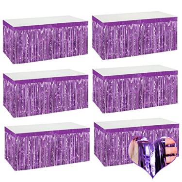 Imagem de Pacote com 6 saias de mesa com franja metálica roxa clara de 73 x 273 cm para Tinsel Streamer Guirlanda Cortinas Pano de Fundo para Desfile Boias de Casamento Chá de Bebê Aniversário Natal Decoração de Festa de Halloween