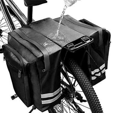 Imagem de KLERICER Bolsa de bagageiro duplo para bicicletas, bolsa de bagageiro de bicicleta impermeável de 30L, bolsa de cestos de bicicleta com acabamento refletivo, para compras de supermercado longa viagem de ciclismo (preto)