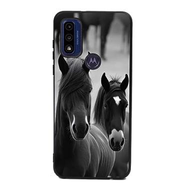 Imagem de Capa compatível com Motorola Moto G Pure Horses, preto com estampa moderna de animais e cavalos legais para moto, capa de silicone macio antiderrapante para presente para Moto
