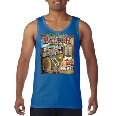 Imagem de Camiseta regata Hot Headed Saloon But its a Dry Heat Funny Skeleton Biker Beer Drinking Cowboy Skull Southwest masculina, Azul, G