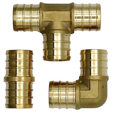 Imagem de Conexões PEX de 3/10.2 cm 36 peças da MISPIRE, 12 peças de acoplamentos, 12 cotovelos de 90 graus e 12 peças PEX Tee, combinação de acessórios de tubulação PEX de latão, sem chumbo para linhas de água