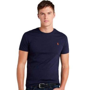 Imagem de Camiseta Ralph Lauren Masculina Custom Fit Orange Azul Marinho-Masculino