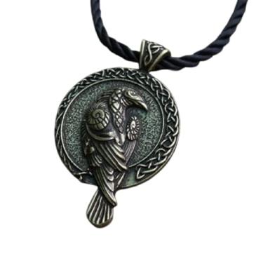 Imagem de Hifunny Colar com pingente de corvo vintage celta viking com pingente de amuleto nórdico para mulheres e homens, joias góticas, Metal, Strass