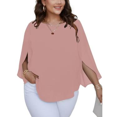 Imagem de SCOMCHIC Blusas plus size para mulheres verão manga morcego chiffon túnica elegante gola canoa casual solta camisas soltas, rosa, 3G Plus Size