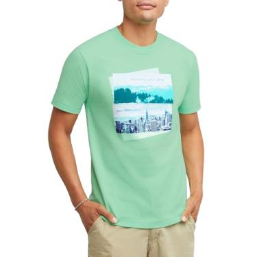 Imagem de Hanes Camiseta masculina Explorer, unissex, manga curta, camiseta de algodão leve, Happy Spring, verde, PP