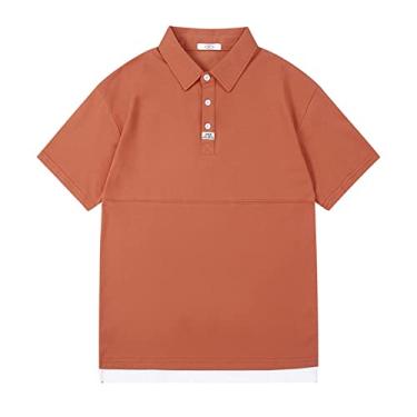 Imagem de Masculino desempenho polos pique cor sólida tênis camiseta estiramento umidade wicking seco colarinho ao ar livre respirável(Color:Brick Red,Size:XXXL)