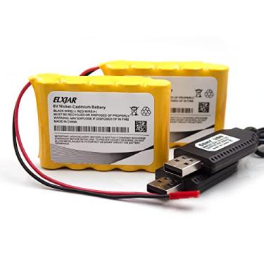Imagem de Pacote com 2 baterias recarregáveis AA Ni-CD 6V 800mAh com plugue JST vermelho e cabo carregador USB para veículos de controle remoto Huina 540 Dump 520 Bulldozer 510