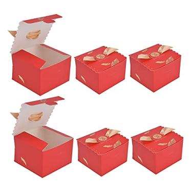 Imagem de Caixa de Doces, Caixa Quadrada Dos Doces do Casamento de 50 Pces Com Fita Dourada Caixa de Papelão Inovadora para o Aniversário da Festa (Grandes penas de ouro vermelho [asas