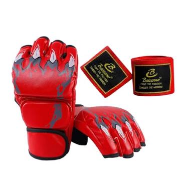 Imagem de rockible Luvas de boxe meio dedo, luvas de sparring, luvas de mma, absorção de choque, boxe, luta, mma, luta, muay thai, Vermelho