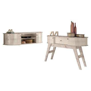 Imagem de Rack Bancada Suspensa Modena Com Aparador Estoril Calacata Off White - Madetec