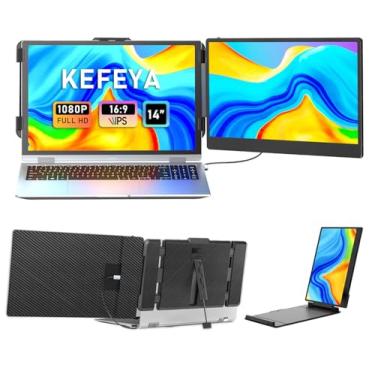 Imagem de KEFEYA Extensor de tela para laptop, 35.6 cm FHD 1080P IPS extensor de tela dupla, monitor portátil para laptops de 13 a 17 polegadas com porta USB-C/HDMI, Plug and Play para