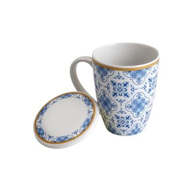 Imagem de LYOR - Caneca de Porcelana Super White com Tampa e Filtro Lisboa Azul/Branca 310ml