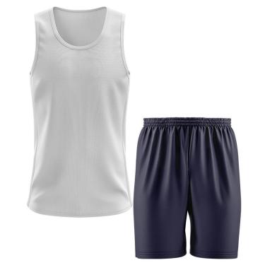 Imagem de Kit Calção Short Futebol Basquete Azul + Regata Masculina Lisa Básica Dry-Masculino