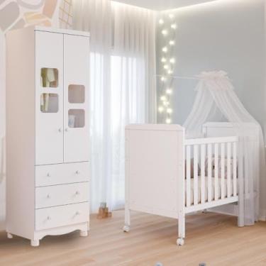 Imagem de Quarto Bebê Completo Berço Americano Cloe 2 em 1 Guarda Roupas 2 Portas 3 Gavetas Uli 100% MDF