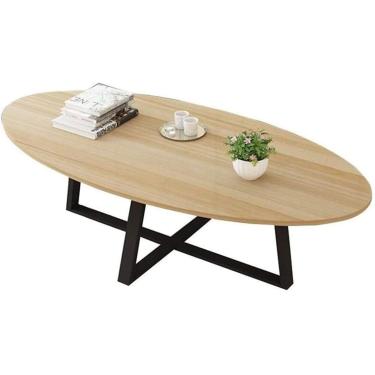 Imagem de Mesa de centro nórdica de madeira maciça, mesa lateral de sofá oval para apartamento pequeno, sala de estar, quarto, varanda, mesa de negociação, comprimento 39,4", nogueira clara