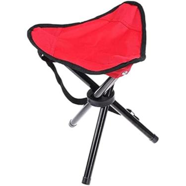 Imagem de MAOGEAR Banquinho dobrável portátil para cadeira com três pernas para pesca, acampamento, caminhada (vermelho)