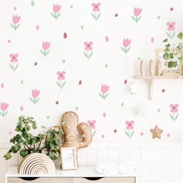Imagem de Adesivo de Parede Flores Fofas e Bolinhas rosa - pinkie adesivos