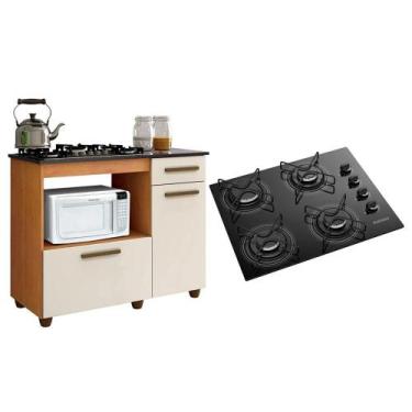 Imagem de Kit Balcão Para Cooktop Cozinha Kaiki Violeta Nature Off White com Fog