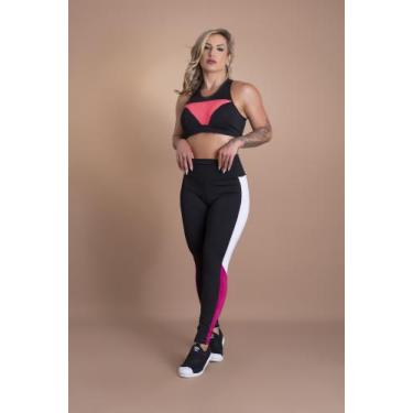 Imagem de Conjunto Fitness Feminino Calça Legging Recorte Cintura Alta E Top Tel