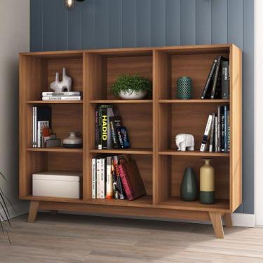 Imagem de Estante para Livros 9 Nichos Nogal - Hecol Móveis, Marrom, Moderno