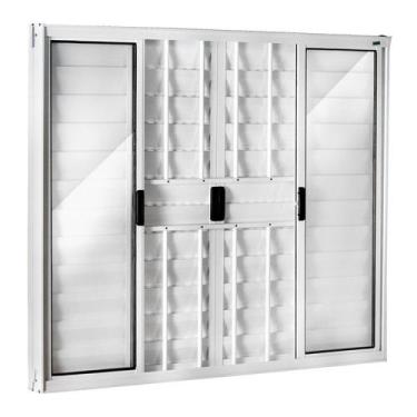 Imagem de Janela de Alumínio Veneziana 100x120cm com Grade 6 Folhas Central Ecos