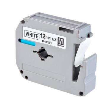 Imagem de Fita Rotuladora Ribbon Preto Compatível com MK231 12mm Branco PT45 PT5