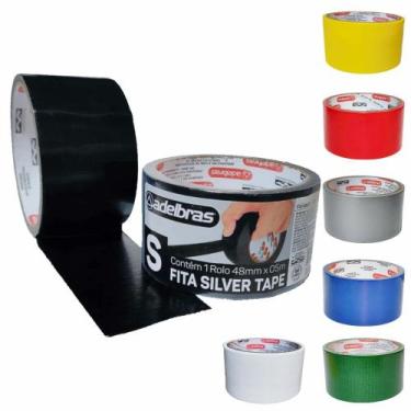 Imagem de 10 Fita Adesiva Silver Tape Reforçada 48mm X 5m - Adelbras, Preta