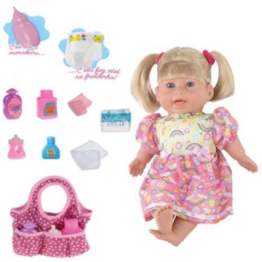Imagem de Kit Boneca Bebe Rafaeli que Faz Xixi Molha Fralda + Bolsa - Milk Brinq