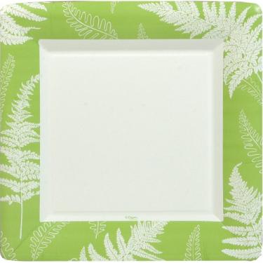 Imagem de Conjunto de dois pacotes de prato de jantar de papel quadrado verde samambaia Caspari, 8 pratos por pacote