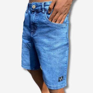 Imagem de Bermuda Jeans Masculina Elastano Cor Escura Premium Sarja lycra estres